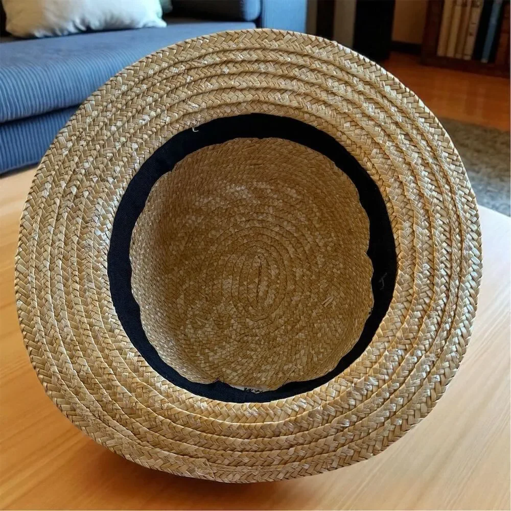 H&M Women’s Straw Hat Beige Black Band Flat Bow 2